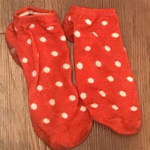 Well worn Red and white Polka Dot Ankle Socks no shoe socks